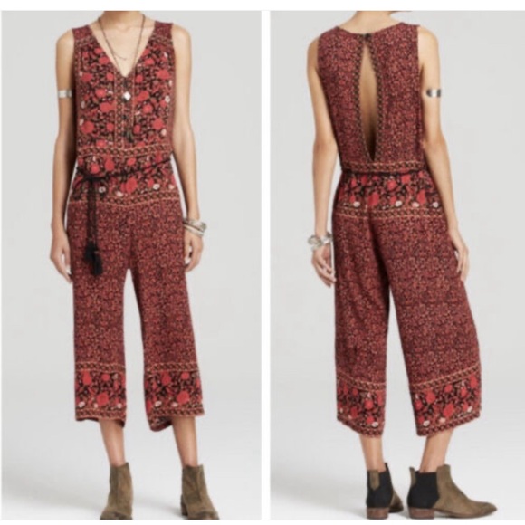 Free People Floral Boho Jumpsuit Cullotte Cut size XS - Picture 1 of 7